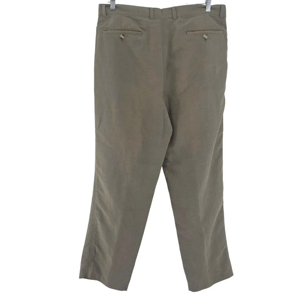 Greg Norman Trousers Mens 36x30 Olive Green Linen Blend Golf Wear Casual Pants